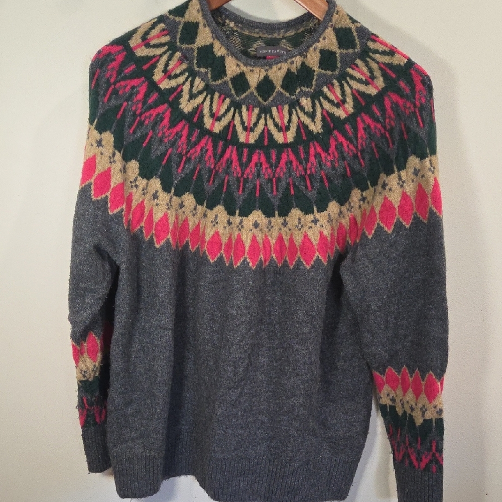 Vince Camuto Gray Multicolor Turtleneck Sweater